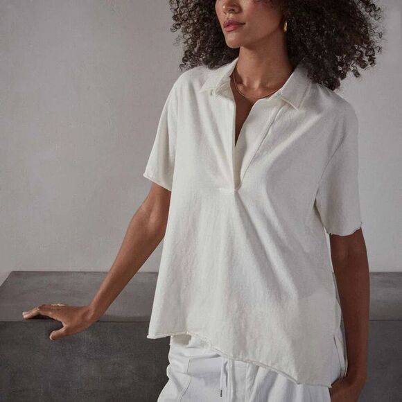 James Perse High Twist Jersey Oversized Polo Brown V-Neck Top NWT Size 0 XS - Picture 3 of 8